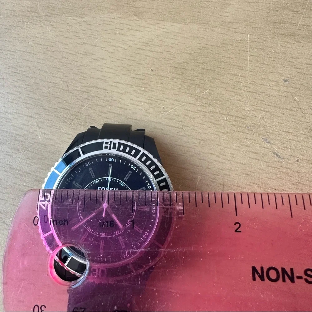 Vintage FOSSIL Black & Navy Blue large unisex watch excellent condition